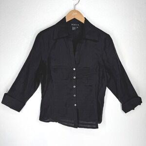Womens‎ Linen Pintuck Pleated Button Shirt Medium Minimalist Capsule French Girl